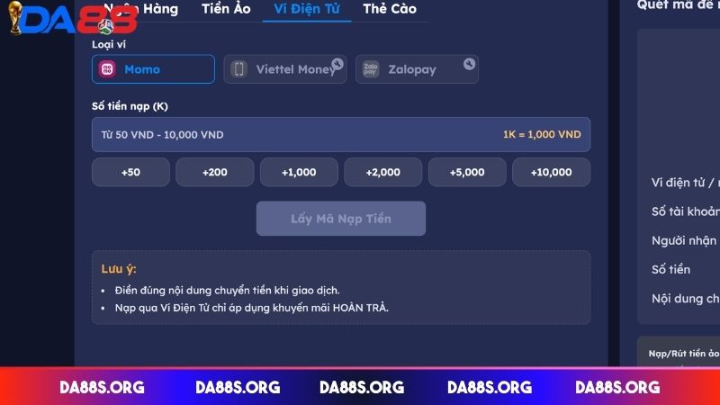 Tổng hợp quy trình nạp tiền DA88 chi tiết nhất