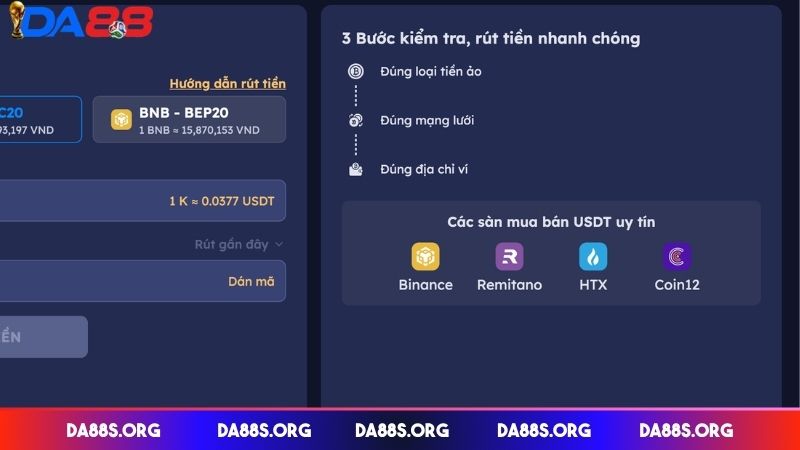 Một số tiêu chí cần đáp ứng khi rút tiền DA88