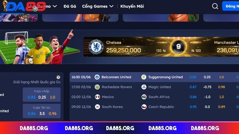 Tỷ lệ cược DA88 cao nhất thị trường